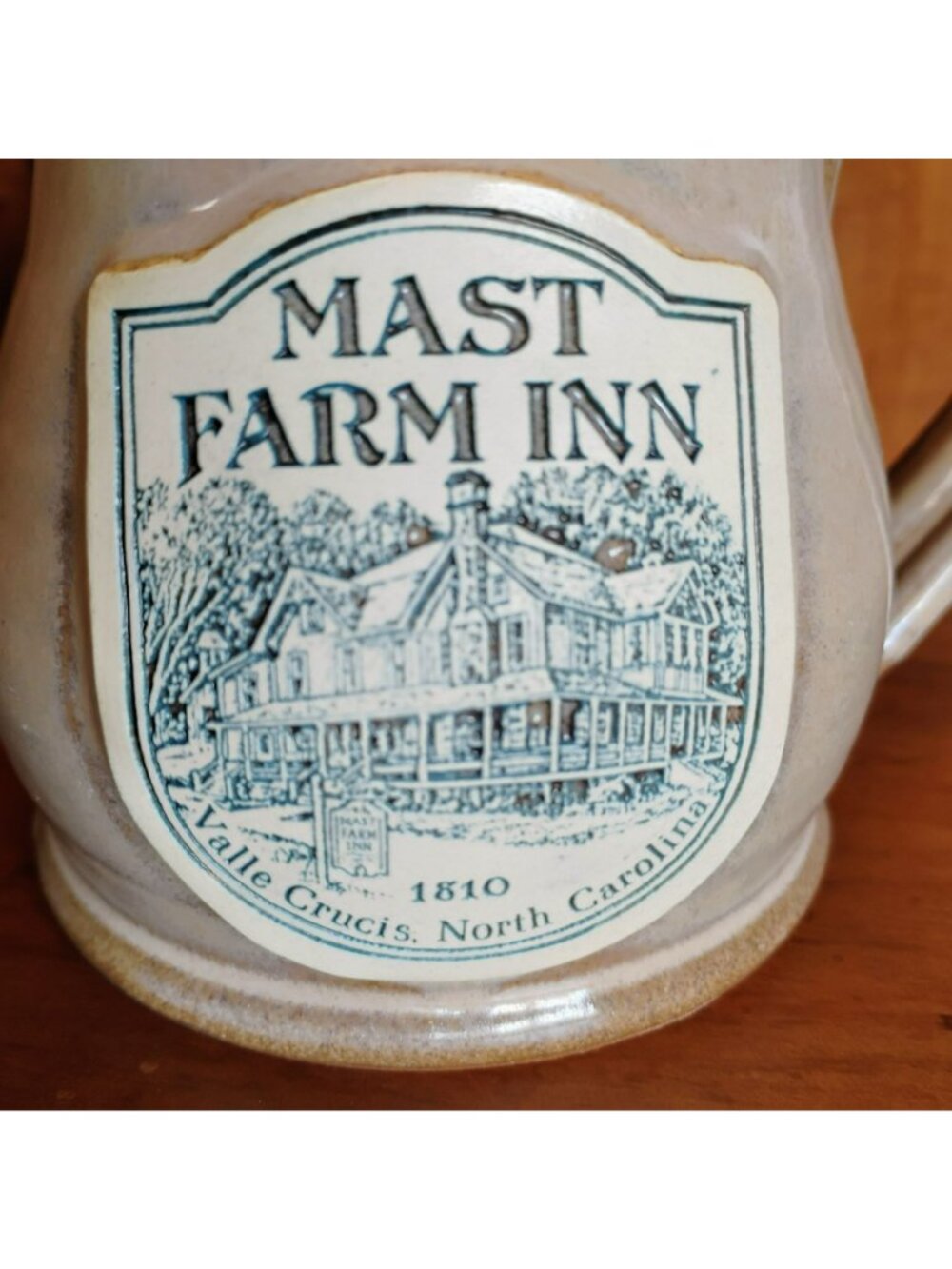 Mast Farm Inn Coffee Mug, Deneen Pottery, Valle Crucis NC, Beige Stoneware Cup - Picture 3 of 5